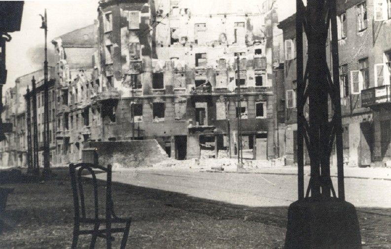 Burnt out buildings in the Warsaw Ghetto